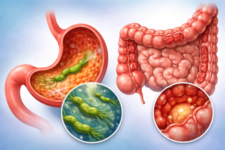 ما هو الفرق بين جرثومة المعدة (الميكروب الحلزوني) ومرض كرون؟